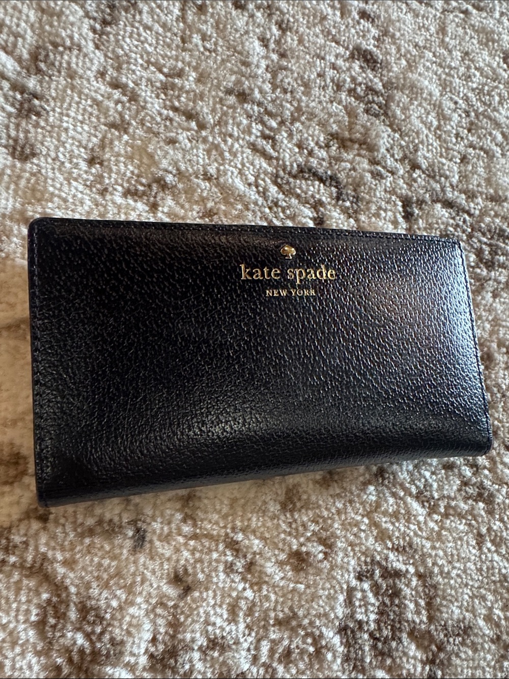 kate spade Black Leather Continental Wallet with Gold Logo